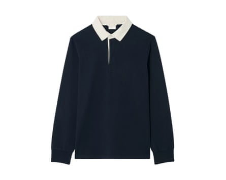 John Lewis Cotton Rugby Shirt in navy with a white collar