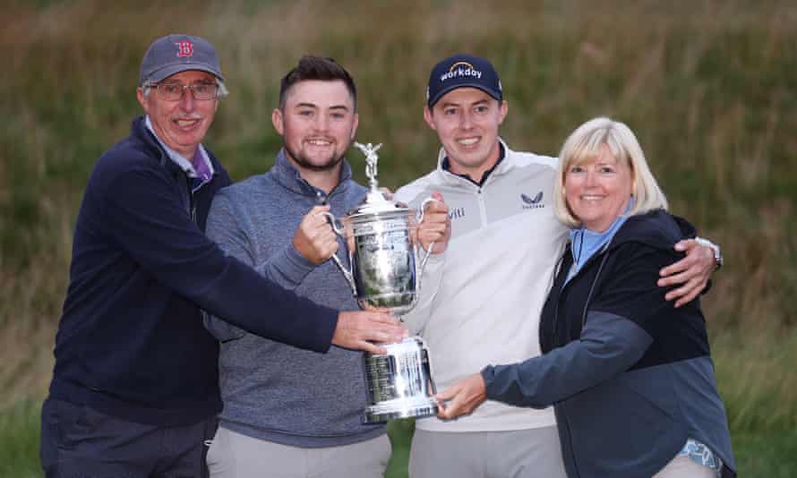 Matt Fitzpatrick with his father Russell, brother Alex and mother Susan with the trophy at Brookline.