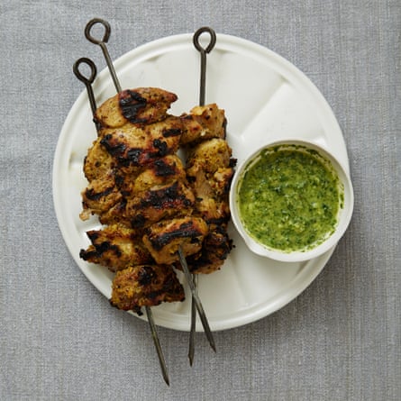Lahpet’s starter of pork skewers with a coriander and mint dip.