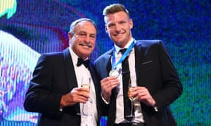 Sam Groth poses with John Newcombe after winning Australian tennis’ top individual prize this year.