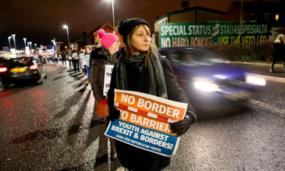 Protesters against Brexit and hard borders in Ireland, west Belfast, December 2017