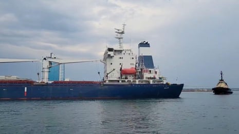 Grain ship leaves Ukrainian port of Odesa for first time since Russian invasion – video