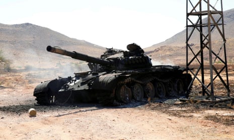 A destroyed tank south of Tripoli