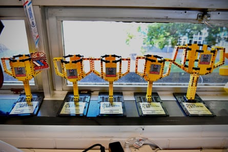 Awards in the Granville Boys robotics lab.