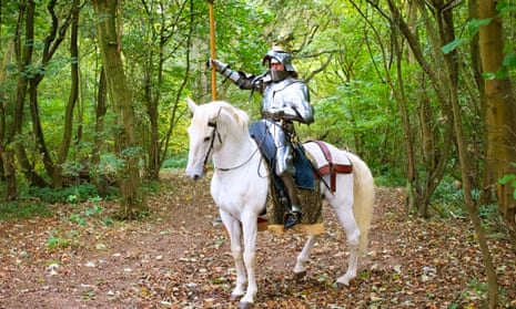 Jason Kingsley, video games developer and millionaire, rides his steed Warlord in the forest.