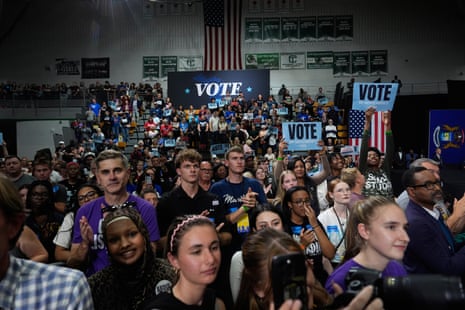 Supporters for Democratic nominee for U.S. Senate Abdul El-Sayed applaud during a speech by former President Barack Obama, during a campaign rally at Cass Technical High School on Saturday, Oct. 24, 2026, in Detroit.