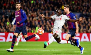 Sadio Mane of Liverpool can’t keep his shot down and the ball sails over the bar.