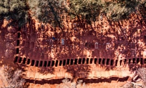 This arial picture taken on 19 July 2020 shows a row of freshly dug graves at a coronavirus section of a cemetery in Johannesburg, South Africa.
