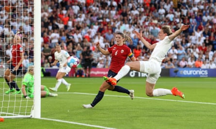 Ellen White of England scores their sixth goal during the Women’s Euro 2022 Group A match between England and Norway.