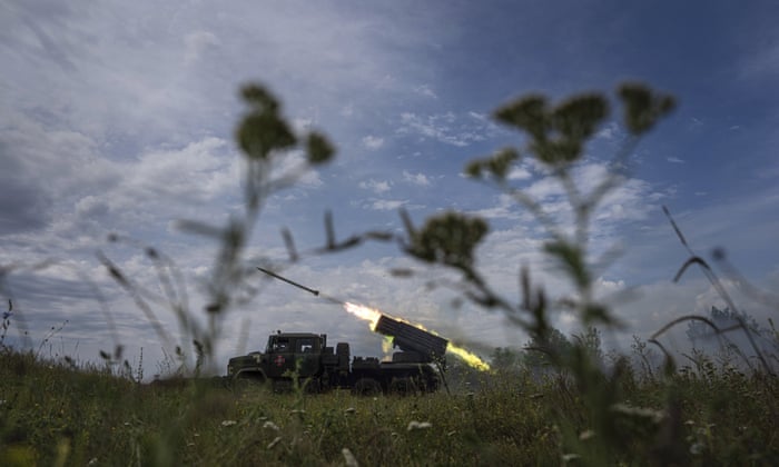 Ukrainian MSLR “Verba” shoots toward Russian positions at the frontline in Kharkiv region, Ukraine.