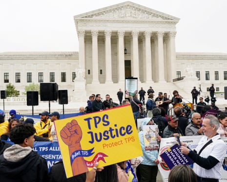 A rally for immigrants' rights outside the US supreme court as justices hear arguments on whether the administration can end the Temporary Protected Status of Syrian and Haitian nationals.