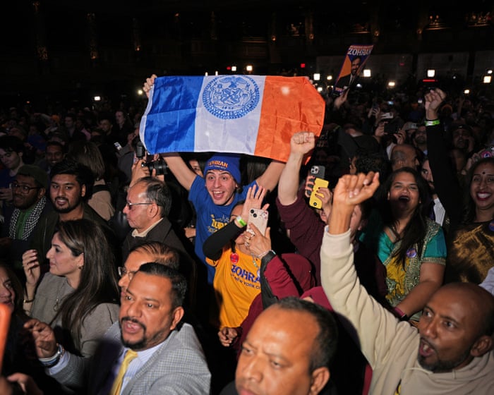 ‘Like we won the championship’: New Yorkers celebrate Mamdani’s win with cheers, tears and DSA chants