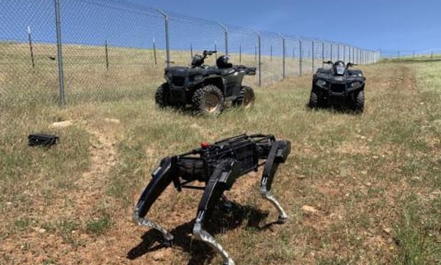 A robot dog operating alongside ATVs in the southwest U.S. Photo: Courtesy Ghost Robotics.
