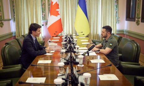 Ukraine's President Volodymyr Zelenskiy and Canadian Prime Minister Justin Trudeau attend a face-to-face meeting in Kyiv.