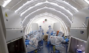 An inflatable Covid-19 testing lab in Beijing provided by BGI that is capable of running 30,000 nucleic acid test daily