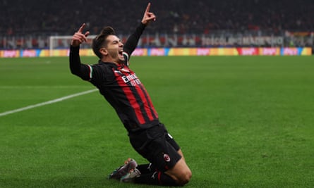 Brahim Diaz celebrates his goal for AC Milan.