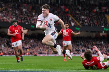 Tommy Freeman runs in to score against Wales in Cardiff