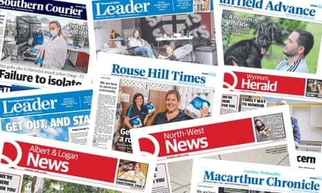 Front pages of various regional Australian newspapers set to close