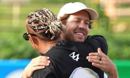 Sebastian Vettel and Lewis Hamilton embrace at Suzuka last September