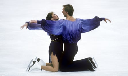British pair Jayne Torvill and Christopher Dean on the ice at the Skenderija centre during the 1984 Winter Olympics.