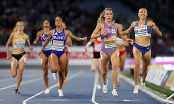 Keely Hodgkinson crosses the line to retain her European 800m title.