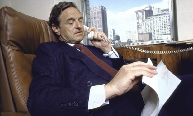 George Soros on the phone in his office in 1986, two years after his first pro-democracy foundation was set up, in Hungary.