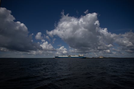 A ship moored at an LNG processing facility
