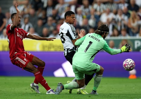 William Osula of Newcastle United scores his team's second goal.