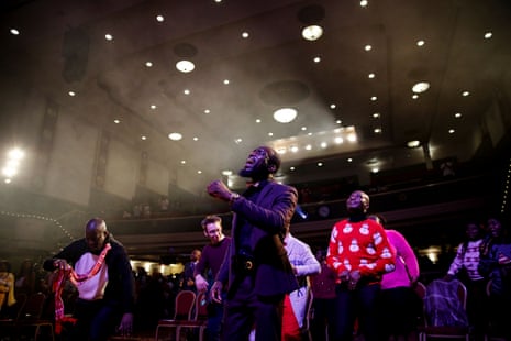 Worshippers dance during ‘Super Sunday’ service at the House of Praise church