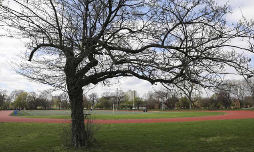 A track and field in Jackson Park is seen at the site of the future Obama Presidential Center in Chicago.