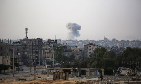 Smoke billows during Israeli bombardment in eastern Rafah in the southern Gaza Strip.