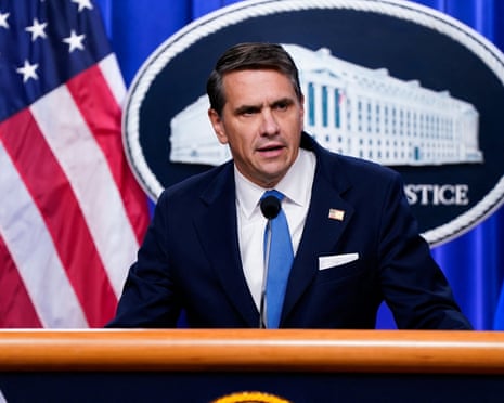 Deputy US attorney general Todd Blanche holds a press conference at the Department of Justice.
