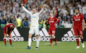Gareth Bale celebrates at the final whistle. Madrid have won 3-1 .