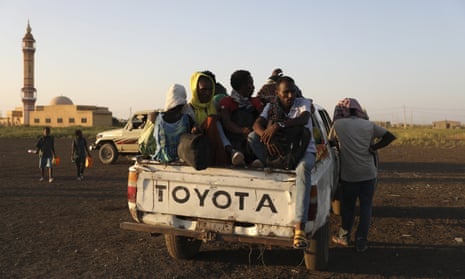 Refugees arriving in the Qadarif region, eastern Sudan.
