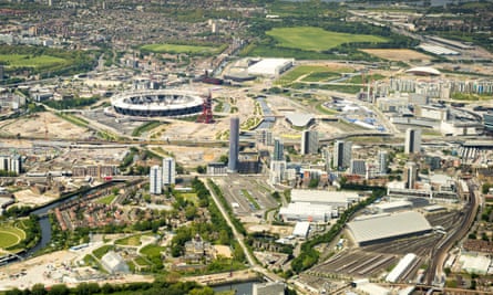 Olympic hopeful … aerial view of Stratford and Queen Elizabeth Olympic Park.