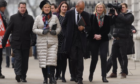 Remain-supporting MPs (from left) Chris Leslie, Anna Soubry, Luciana Berger, Chuka Umunna and Sarah Wollaston arrive at the Cabinet Office ahead of a Brexit meeting on Monday.