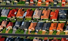 Aerial view of orange and grey roofs in Sydney's suburbs