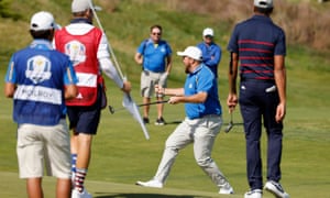 Shane Lowry reacts on the 4th green during the Fourballs.