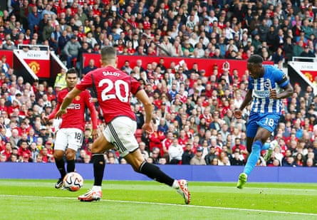Former Manchester United forward Danny Welbeck scoring for Brighton at Old Trafford last season.