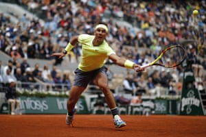 Rafael Nadal stretches for a shot.