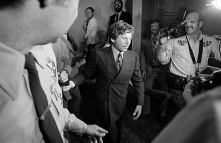 Roman Polanski leaving court after being ordered to report for psychiatric examination in 1977.