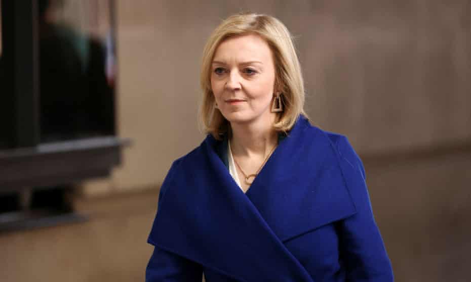 The British foreign secretary, Liz Truss, arrives at the BBC  in London