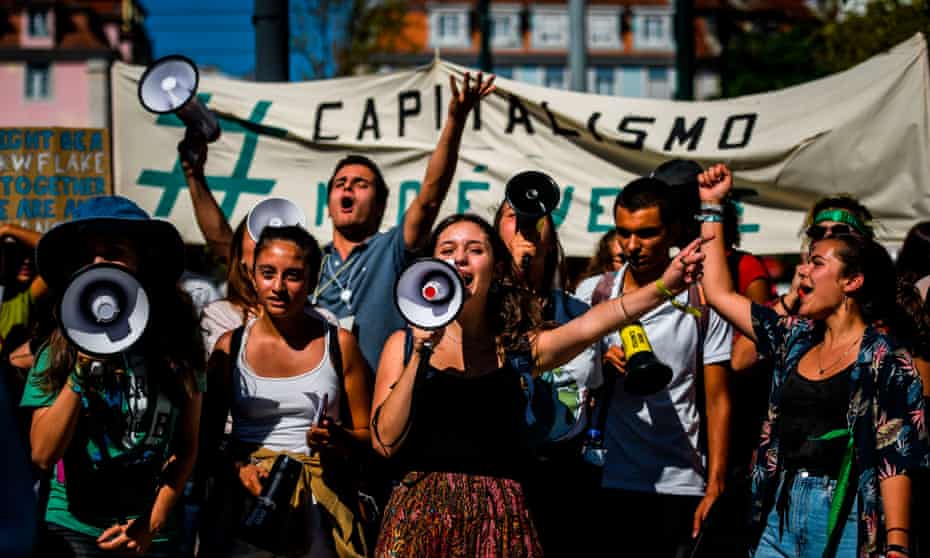 Young climate protesters in Lisbon, Portugal
