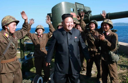 Kim Jong-un touring a military outpost on Ung Islet in the Sea of Japan, which North Korea calls the East Sea.
