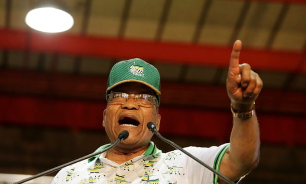 Jacob Zuma sings on stage during an ANC conference in Johannesburg this month.