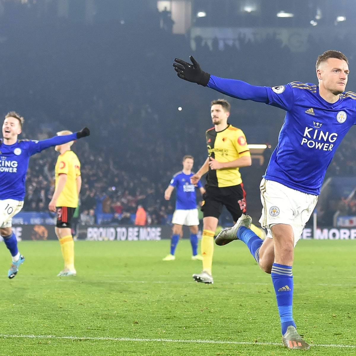Jamie Vardy sets Leicester on their way to win over managerless Watford | Premier League | The Guardian