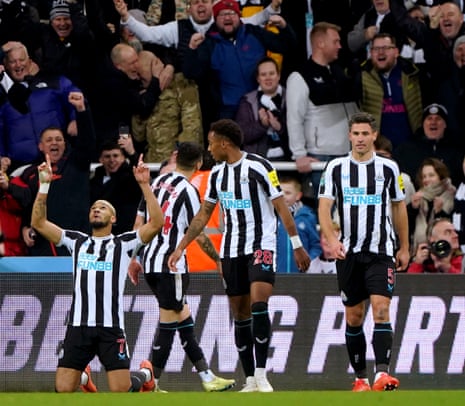 Newcastle United's Joelinton (left) celebrates scoring their side's second goal of the game.