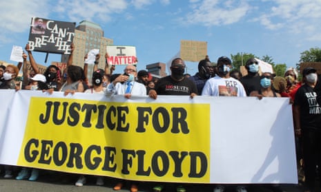Protesters and mourners march with Terrance Floyd, George Floyd’s brother, across Brooklyn Bridge, New York, on 4 June 2020.