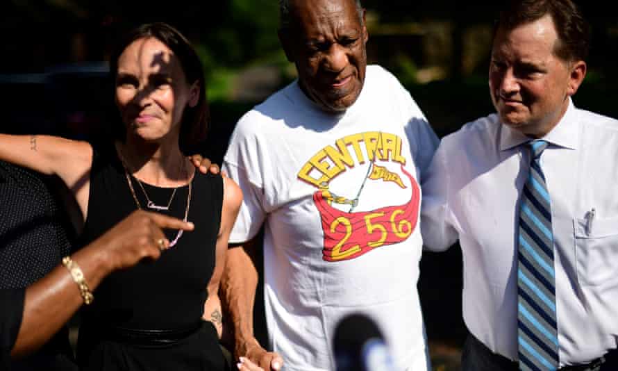 Bill Cosby outside his home after Pennsylvania’s highest court overturned his sexual assault conviction and ordered him released from prison in 2021.