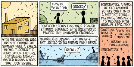 A cartoon about a punctuation factory